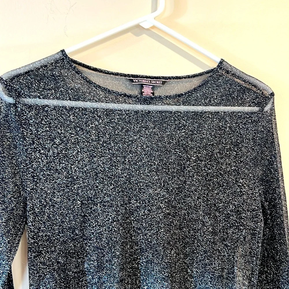🔥Victoria’s Secret Women’s Translucent Black Glitter Long Sleeve Top Size XS EC🔥